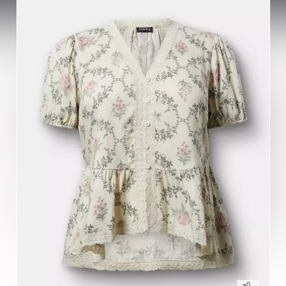 Torrid Floral Diamonds Castlewall Peplum V-Neck Lace-Trim Top NWT Plus Size 3X - Picture 6 of 7
